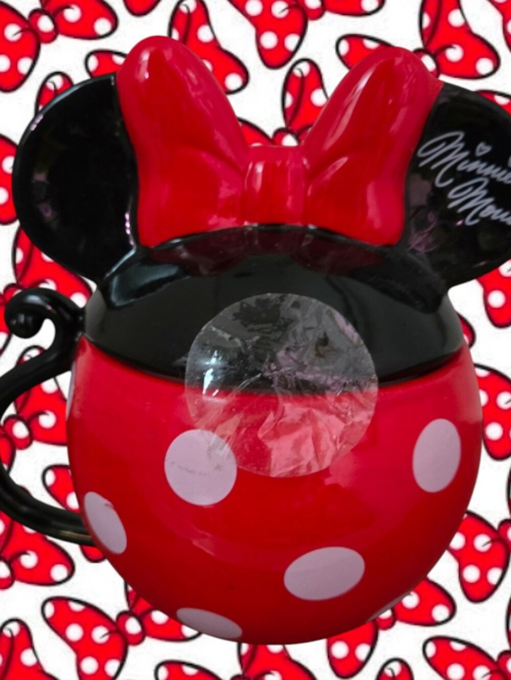 Disney Minnie Mouse Figural 3D Ceramic Mug With Red Polka Dots with Bow Lid